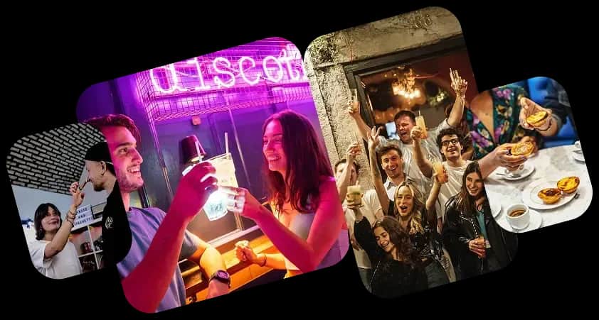 Carpe Diem Tours experience collage showcasing nightlife food tours group activities and authentic Italian travel experiences in Rome