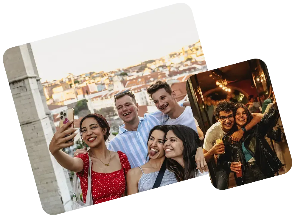 Happy group of friends enjoying drinks and socializing at local Roman restaurant during Carpe Diem Tours food and nightlife experience