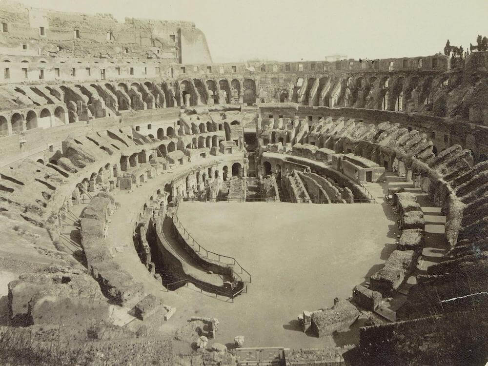 Anonymous photograph of the Colosseum during partial floor excavation, dated between 1860–1900. Collection of the Rijksmuseum, Amsterdam. Inventory no. RP-F-F01125-83.