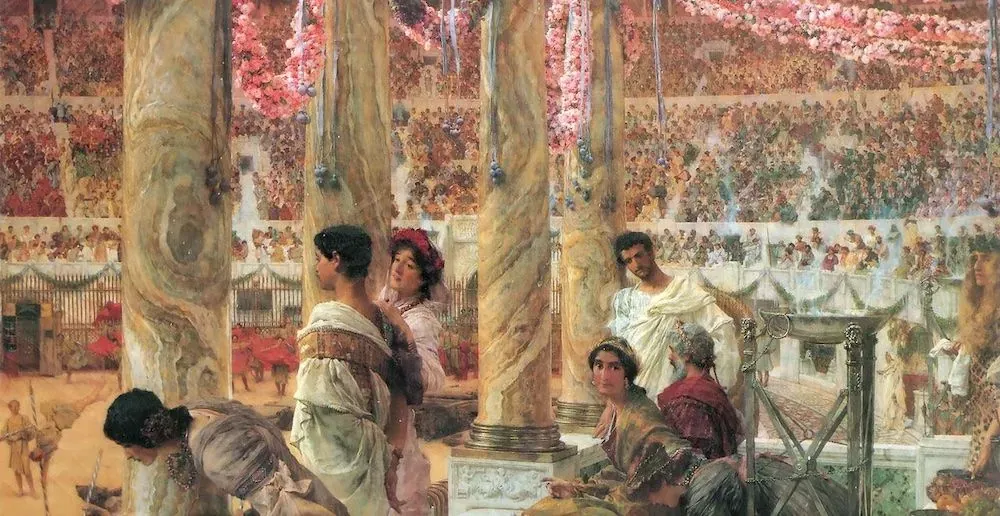 Painting 'Caracalla and Geta' by Sir Lawrence Alma-Tadema (1907) depicting Roman emperors