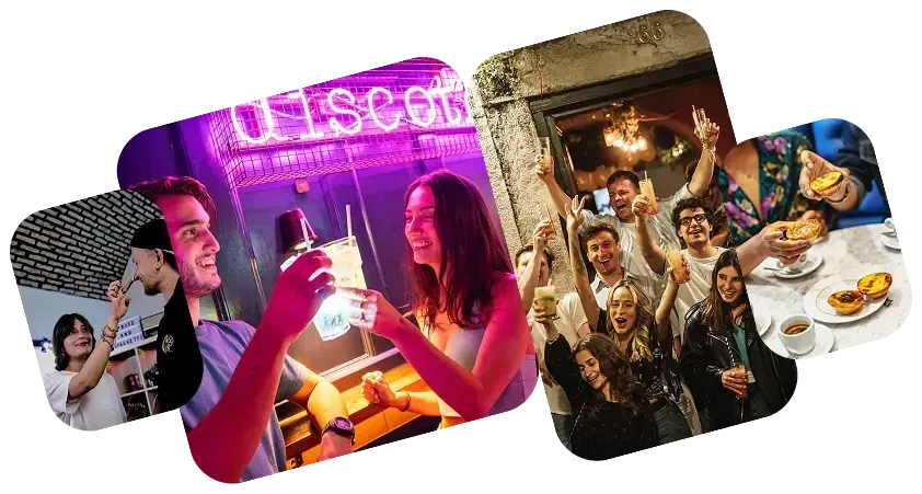 Carpe Diem Tours experience collage showcasing nightlife food tours group activities and authentic Italian travel experiences in Rome