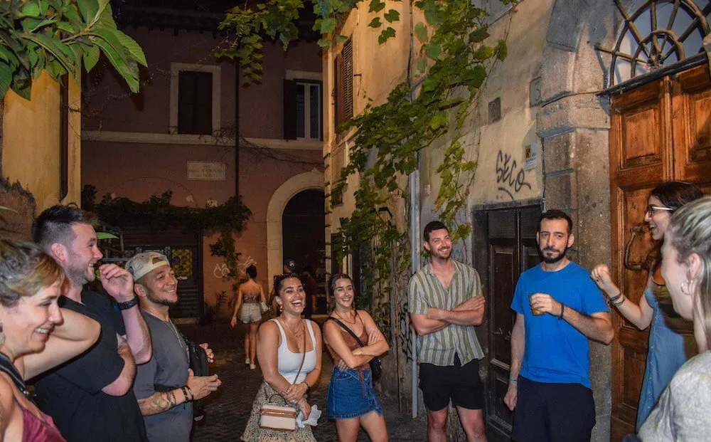 Group in Monti enjoying the Roman nightlife on a Rome Tipsy Tour