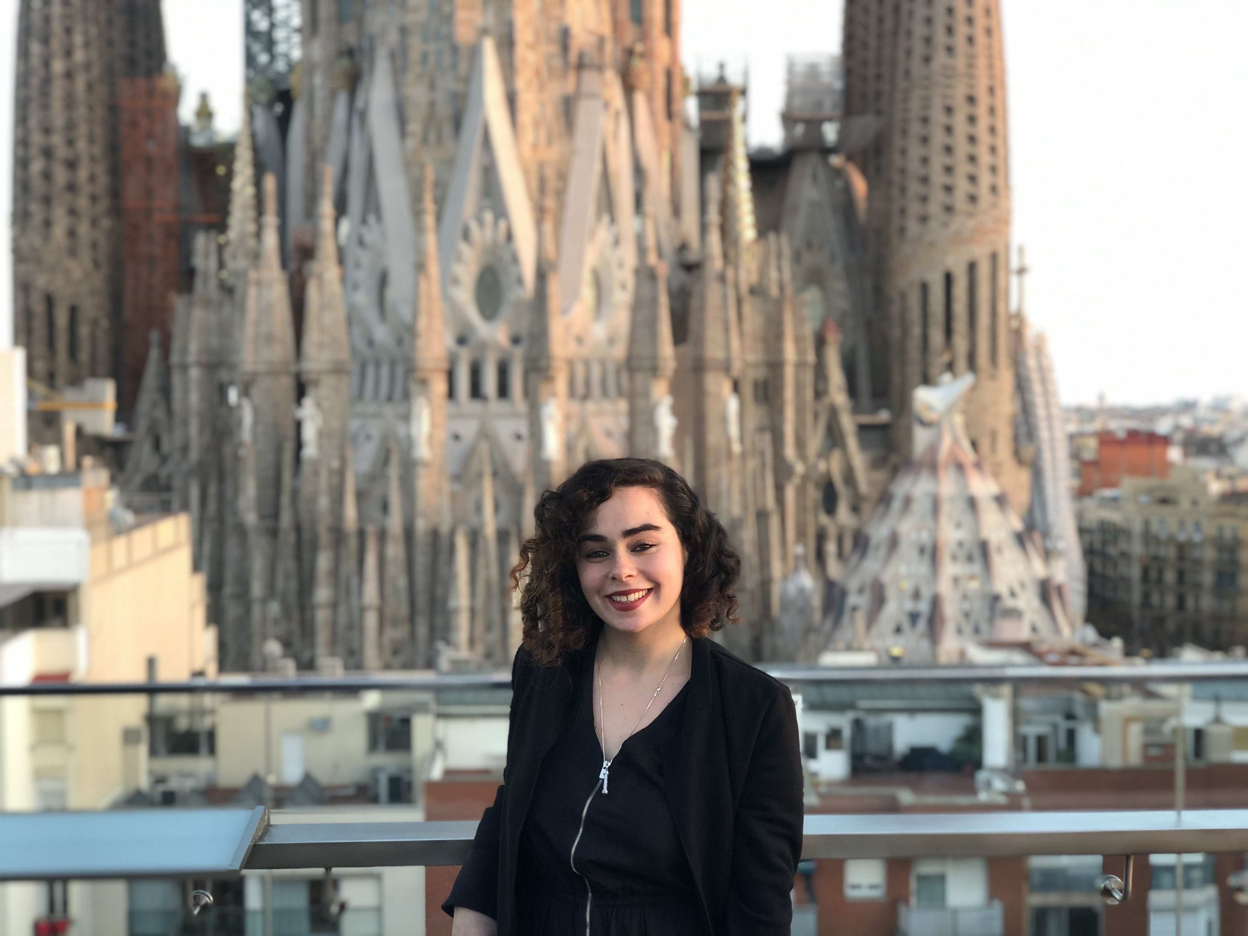 female solo traveller in Barcelona in front of La Sagrada Familia