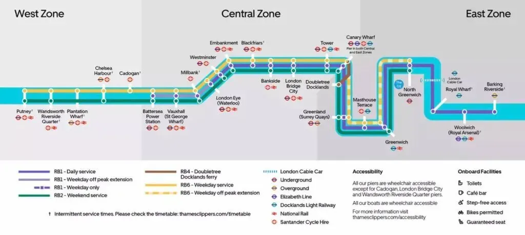 London Thames River boat tour map showing tourist attractions and river cruise routes