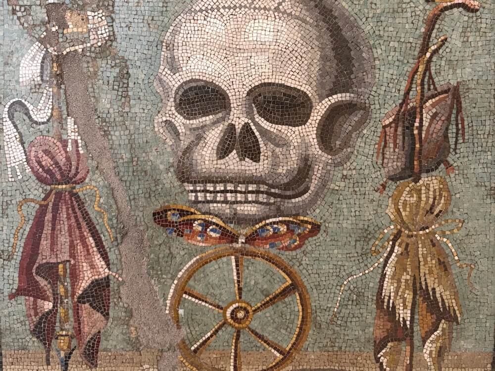 Memento Mori mosaic from Pompeii. Now on display in Naples' Archaeological Museum