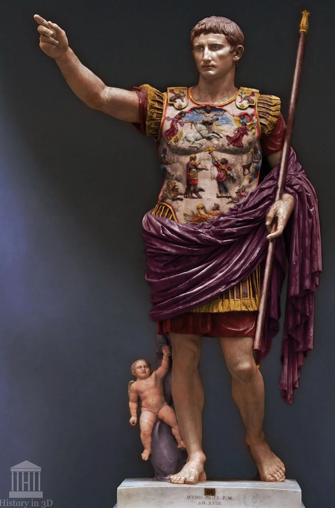 Colorized Prima Porta statue of Roman Emperor Augustus in full armor