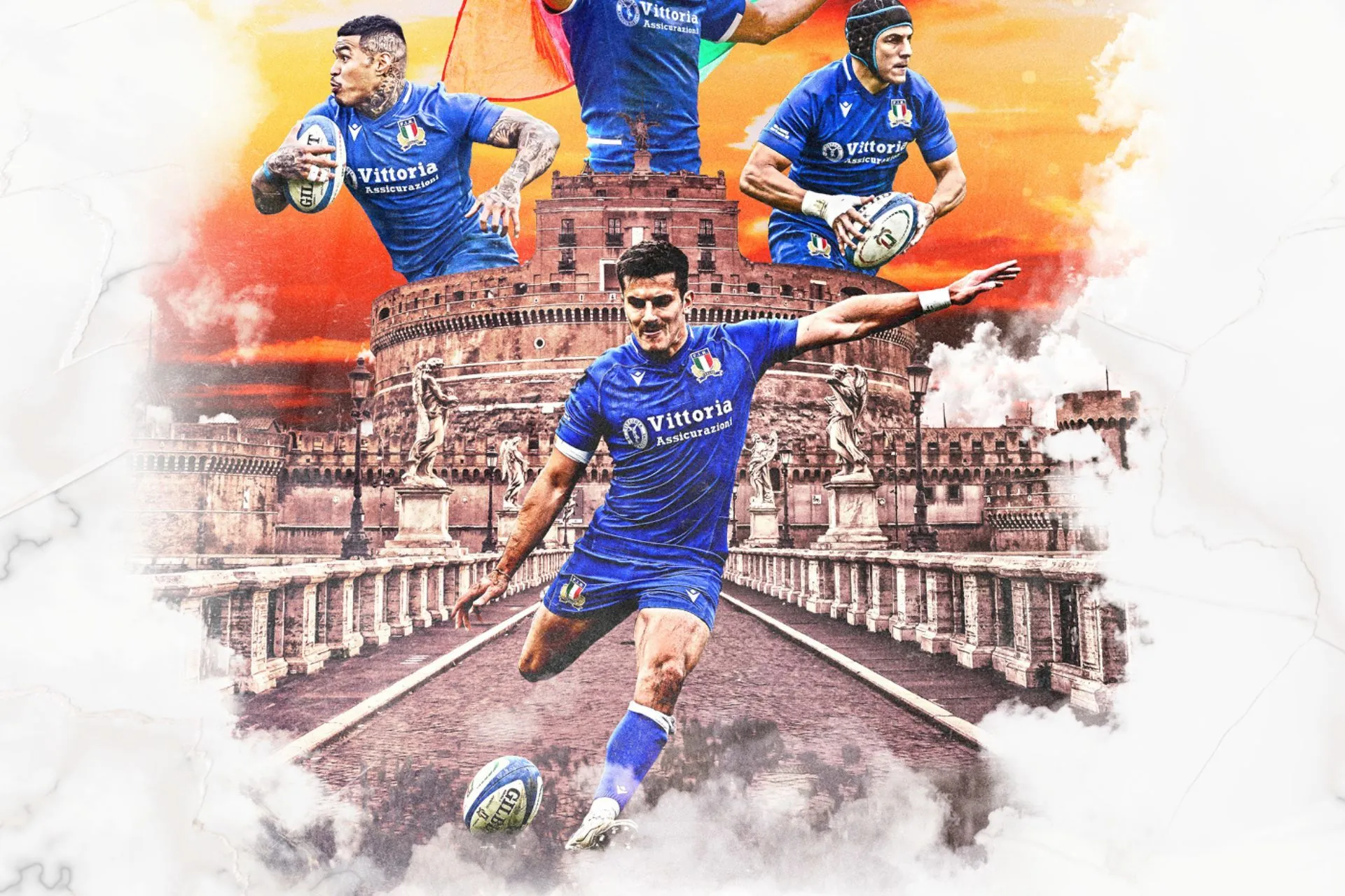 Rugby players during a Six Nations match in Rome, Italy