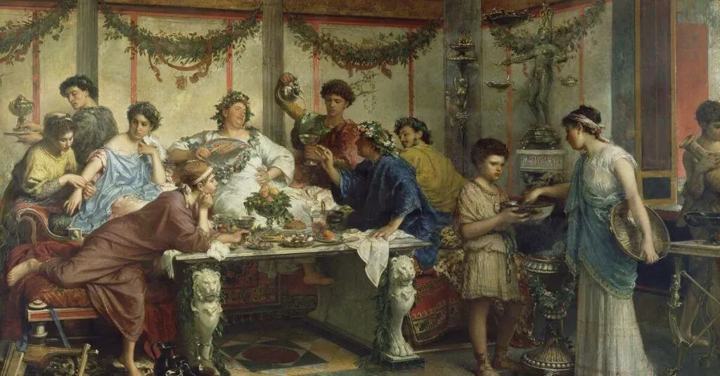 Painting depicting a Roman banquet or gathering