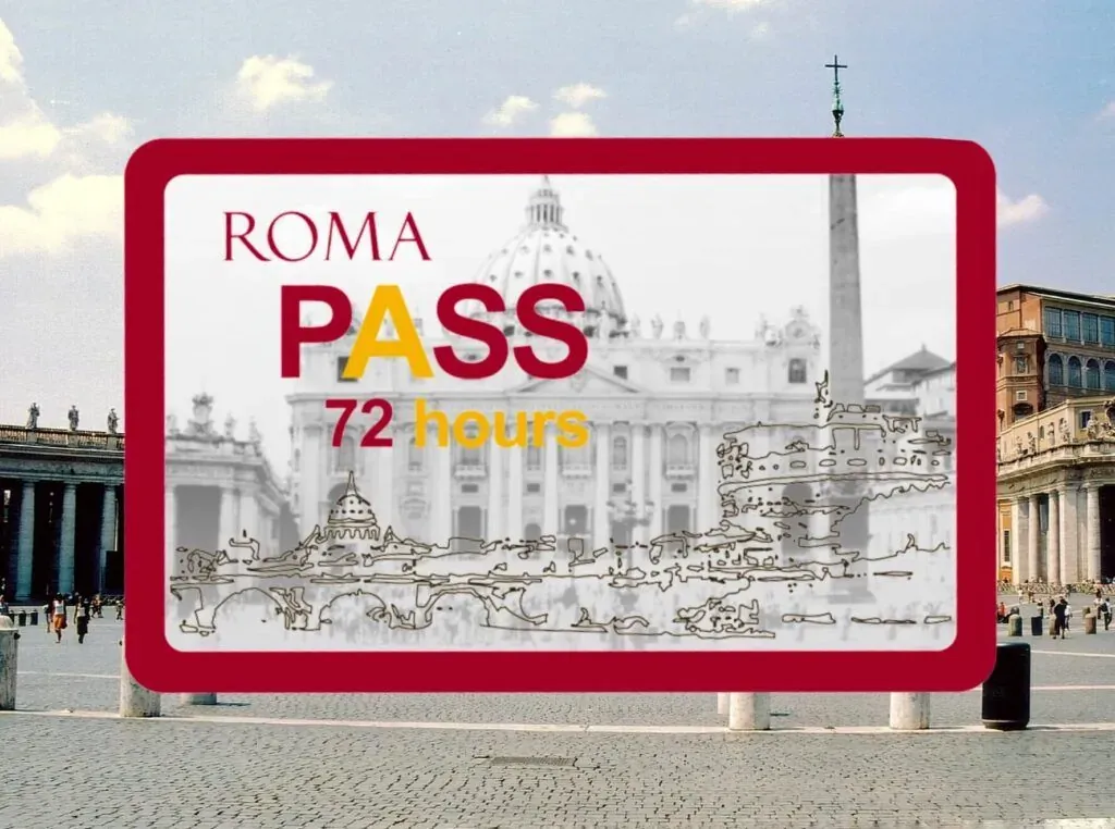 Roma Pass card displayed over St. Peter's Square, Vatican City, for blog post about Rome attractions