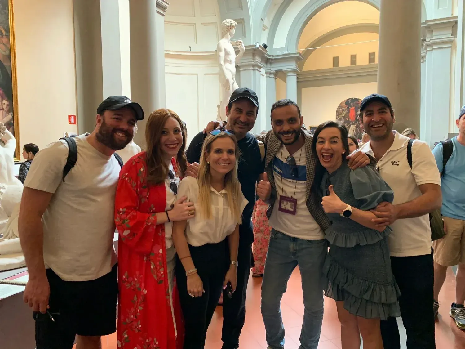 Full-length profile view of Michelangelo's David marble statue in Accademia Gallery Florence