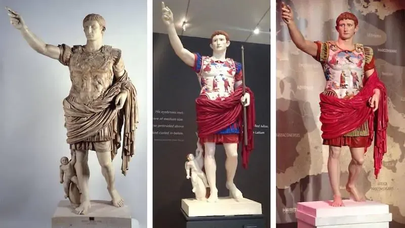 Colourised reconstructions of the ‘Prima Porta’ Statue of Augustus. Credit: Ancient World Magazine