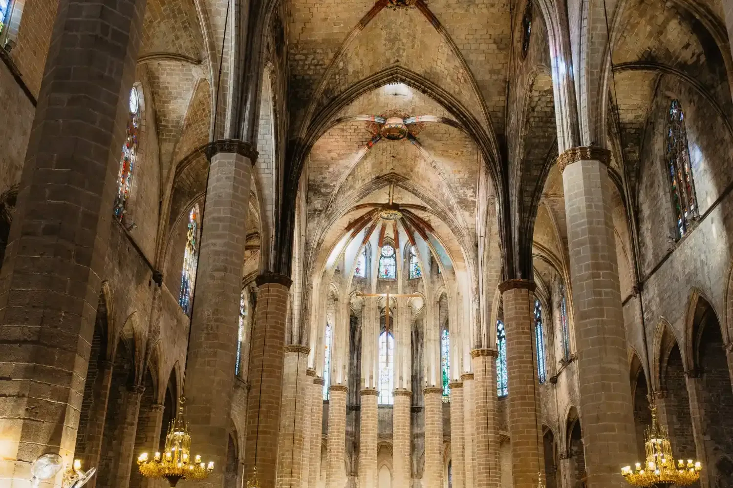 Gothic interior of Basilica de Santa Maria del Mar visited on the Barcelona Food Tour through El Born