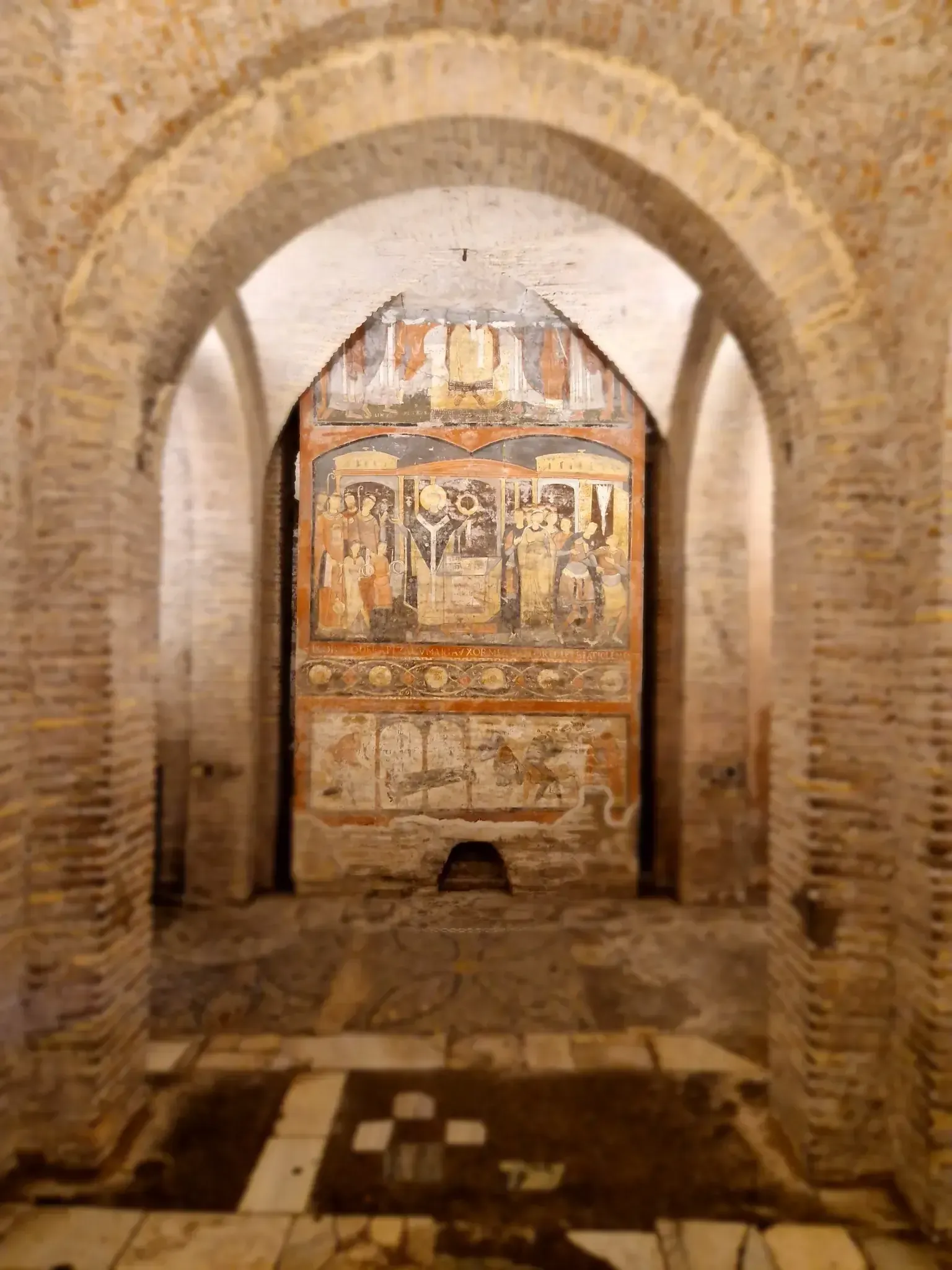 Ancient Mithra temple altar and artifacts in underground chambers on Hidden Rome tour