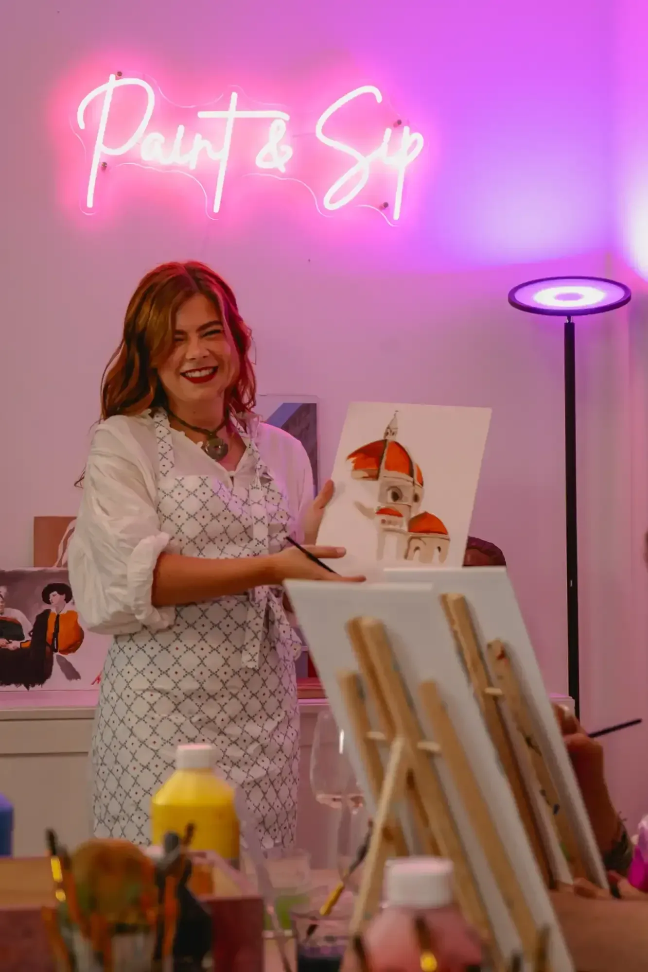Colorful painting masterpiece created during Rome private tipsy art class
