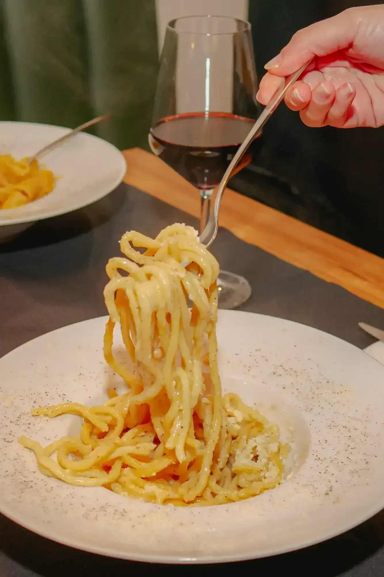 Fresh authentic Italian pasta on fork during Rome Food Tour