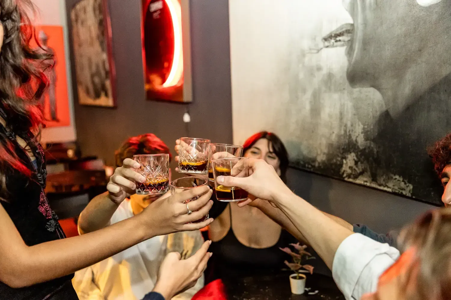 Overhead view of dining table with food and wine during Rome Tipsy Tour
