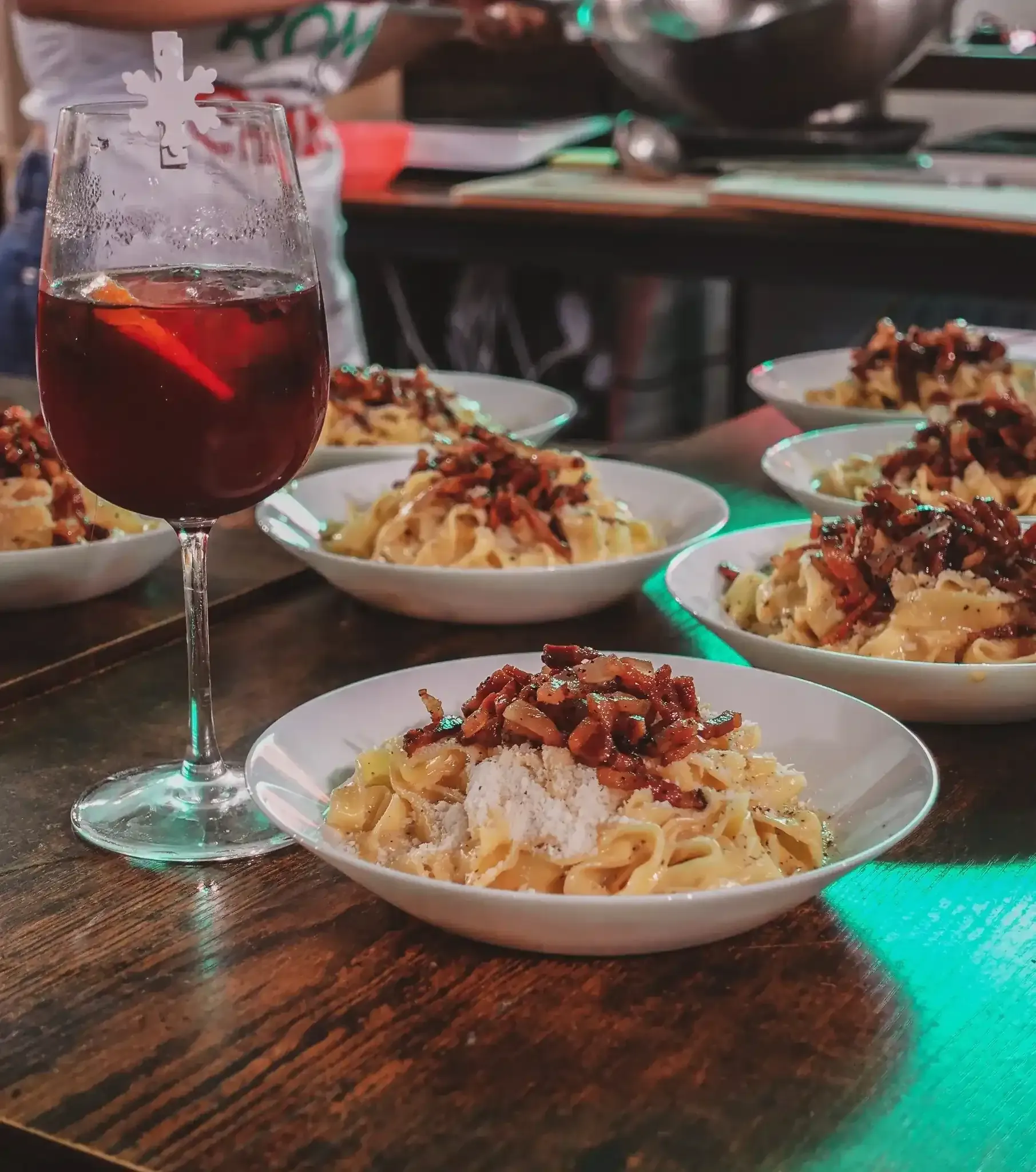 Beautifully plated pasta dish from Spritz & Spaghetti cooking class experience