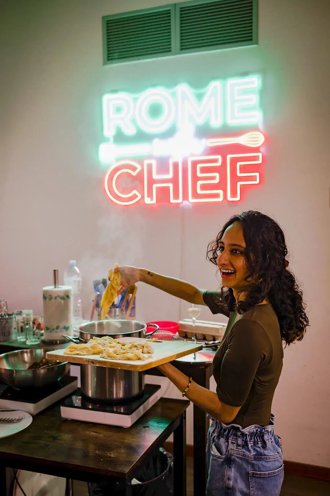 Fresh homemade pasta preparation during authentic Spritz & Spaghetti cooking class